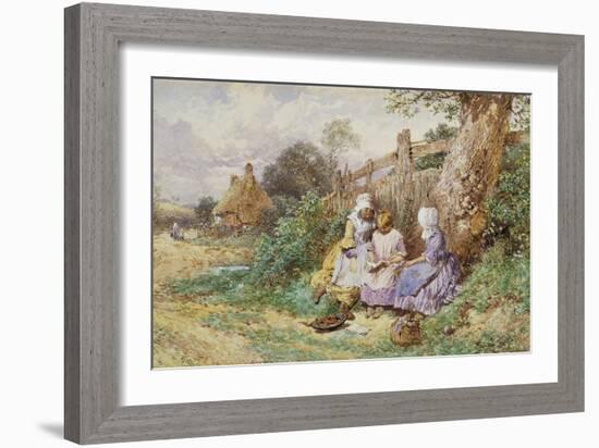 Children Reading Beside a Country Lane-Myles Birket Foster-Framed Giclee Print