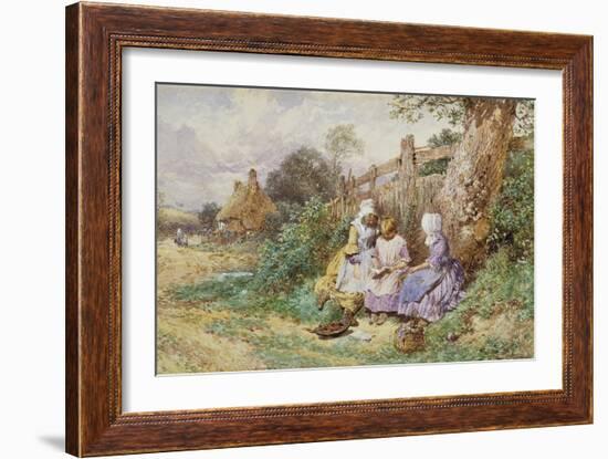 Children Reading Beside a Country Lane-Myles Birket Foster-Framed Giclee Print