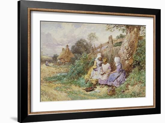 Children Reading Beside a Country Lane-Myles Birket Foster-Framed Giclee Print