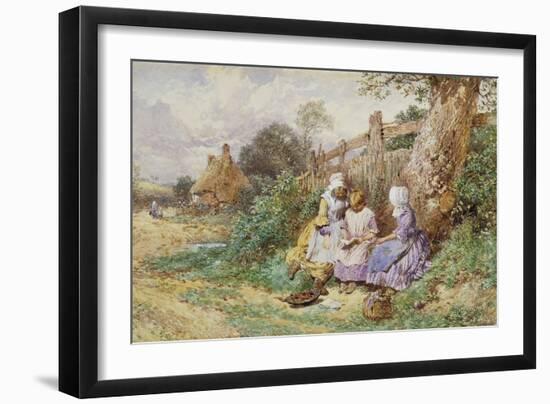 Children Reading Beside a Country Lane-Myles Birket Foster-Framed Giclee Print