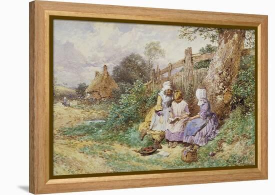 Children Reading Beside a Country Lane-Myles Birket Foster-Framed Premier Image Canvas