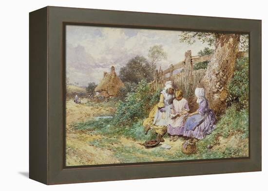 Children Reading Beside a Country Lane-Myles Birket Foster-Framed Premier Image Canvas