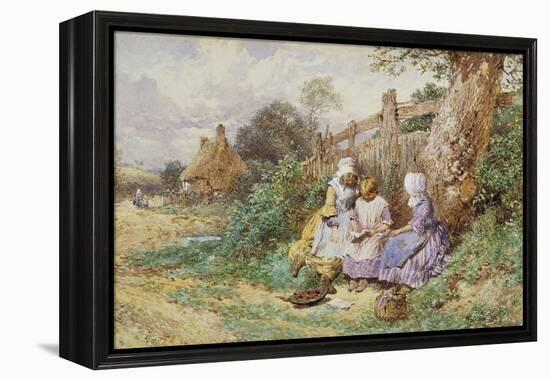 Children Reading Beside a Country Lane-Myles Birket Foster-Framed Premier Image Canvas