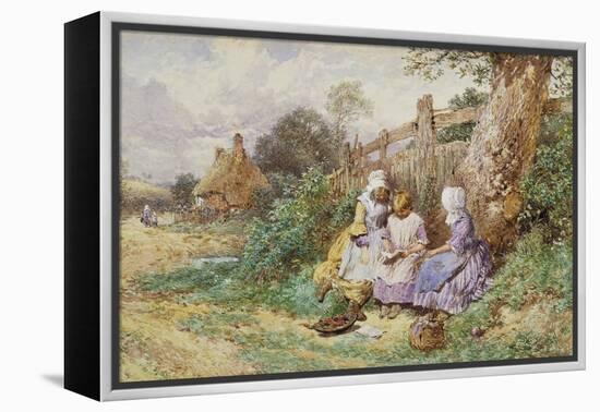 Children Reading Beside a Country Lane-Myles Birket Foster-Framed Premier Image Canvas