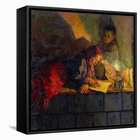 Children Reading by Candlelight-Nikolai Petrovich Bogdanov-Belsky-Framed Premier Image Canvas