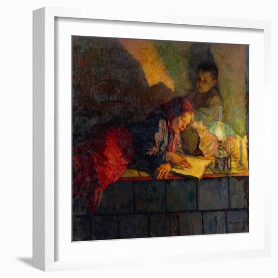 Children Reading by Candlelight-Nikolai Petrovich Bogdanov-Belsky-Framed Giclee Print