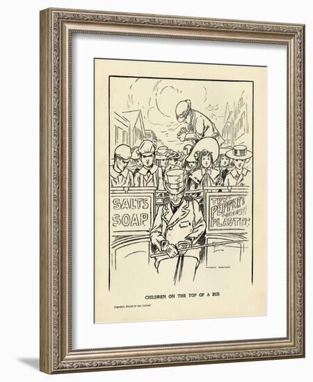 Children Ride on the Top Deck of an Open Omnibus-Charles Robinson-Framed Art Print