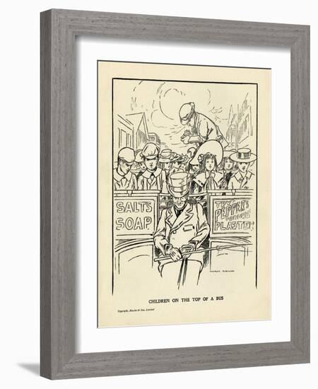 Children Ride on the Top Deck of an Open Omnibus-Charles Robinson-Framed Art Print