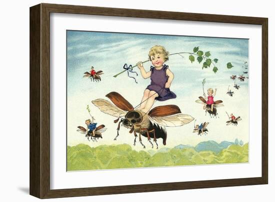 Children Riding Bees-null-Framed Art Print