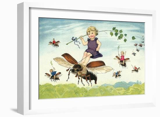 Children Riding Bees-null-Framed Art Print