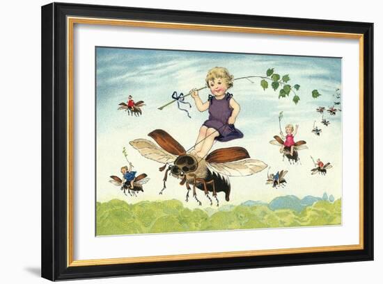 Children Riding Bees-null-Framed Art Print