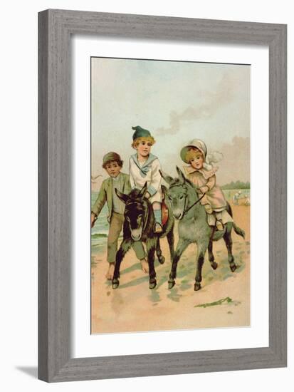 Children Riding Donkeys at the Seaside-Harry Brooker-Framed Giclee Print