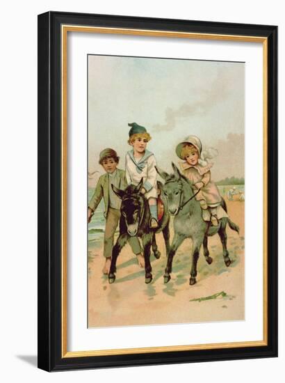 Children Riding Donkeys at the Seaside-Harry Brooker-Framed Giclee Print