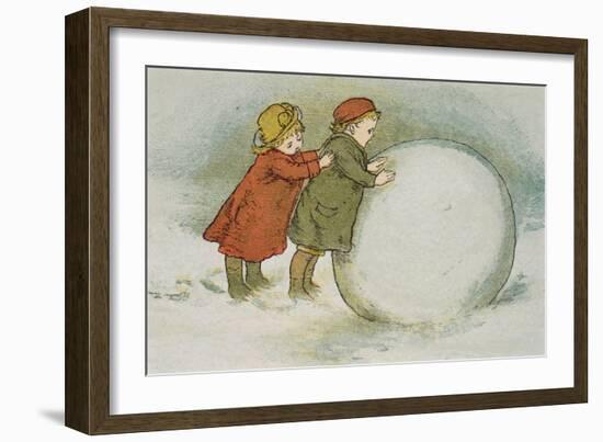 Children Rolling Snowballs-Lizzie Mack-Framed Giclee Print