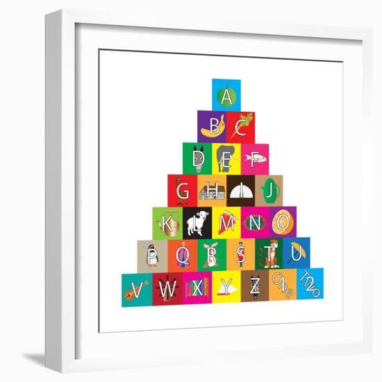 Children's Alphabet Building Blocks Isolated on White-Bernard Rabone-Framed Art Print