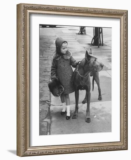 Children's Fall Fashion: Detachable Raccoon Trim Collar on Tweed Coat Worn by Model-Nina Leen-Framed Photographic Print