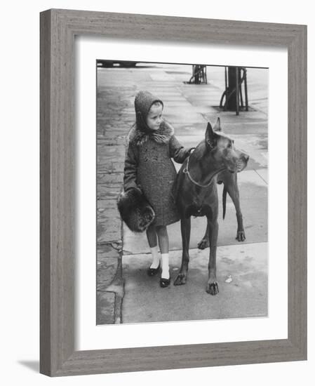 Children's Fall Fashion: Detachable Raccoon Trim Collar on Tweed Coat Worn by Model-Nina Leen-Framed Photographic Print