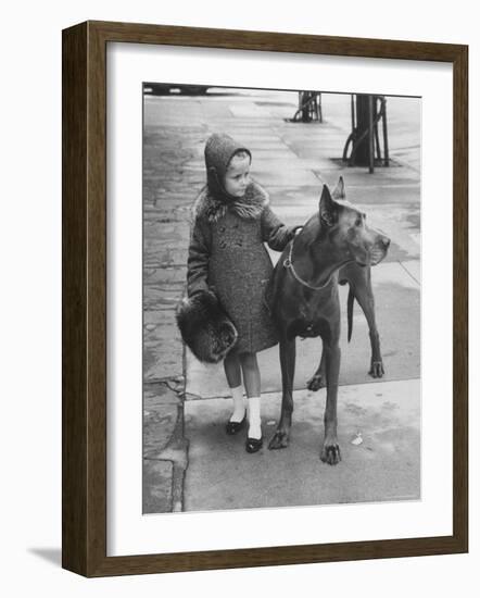 Children's Fall Fashion: Detachable Raccoon Trim Collar on Tweed Coat Worn by Model-Nina Leen-Framed Photographic Print