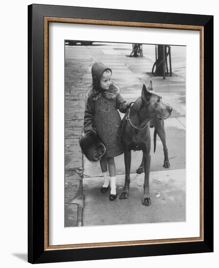 Children's Fall Fashion: Detachable Raccoon Trim Collar on Tweed Coat Worn by Model-Nina Leen-Framed Photographic Print