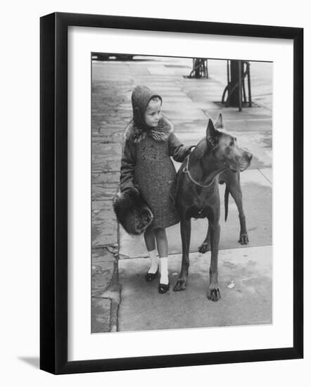 Children's Fall Fashion: Detachable Raccoon Trim Collar on Tweed Coat Worn by Model-Nina Leen-Framed Photographic Print