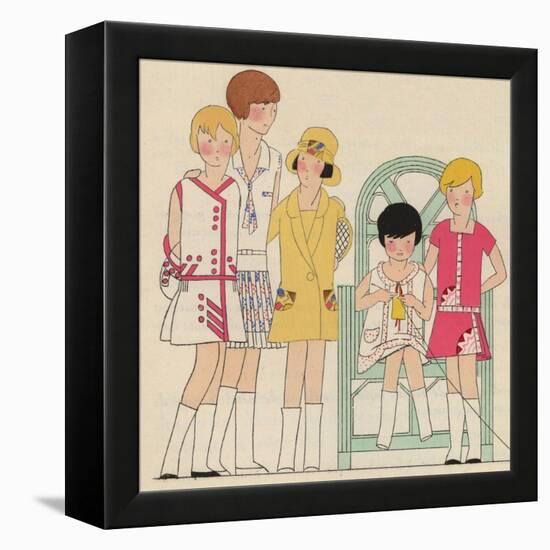 Children's Fashions: Girls' Summer Dresses in White, Pink and Yellow-null-Framed Premier Image Canvas