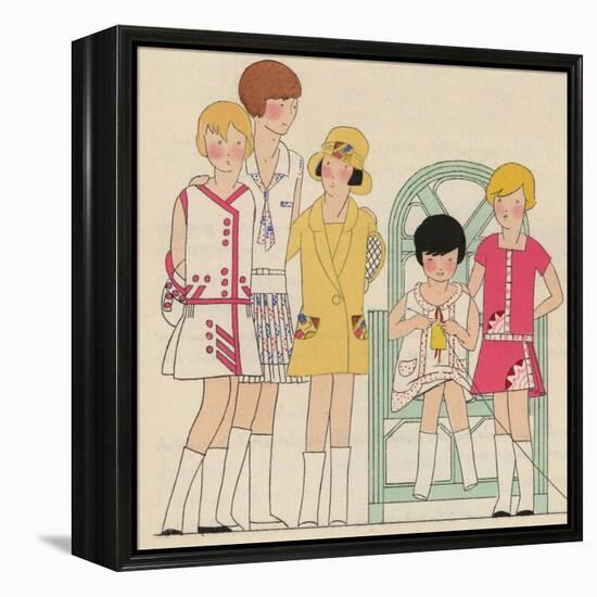 Children's Fashions: Girls' Summer Dresses in White, Pink and Yellow-null-Framed Premier Image Canvas