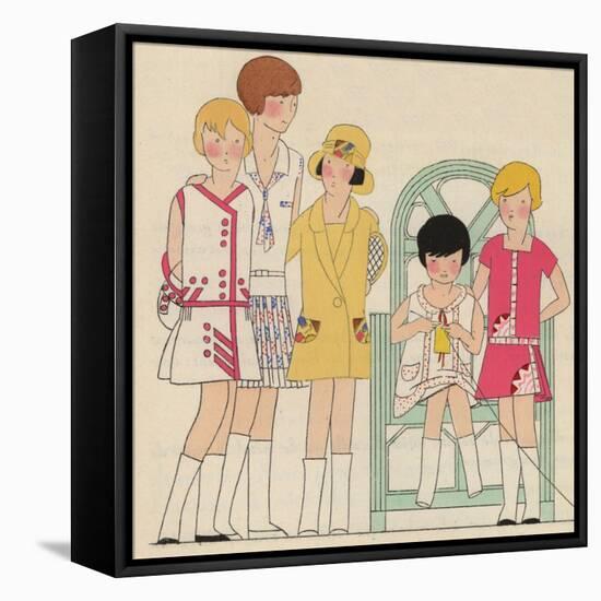 Children's Fashions: Girls' Summer Dresses in White, Pink and Yellow-null-Framed Premier Image Canvas