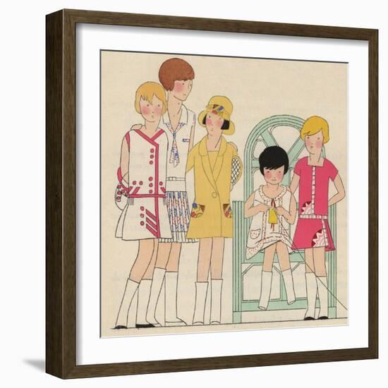 Children's Fashions: Girls' Summer Dresses in White, Pink and Yellow-null-Framed Giclee Print