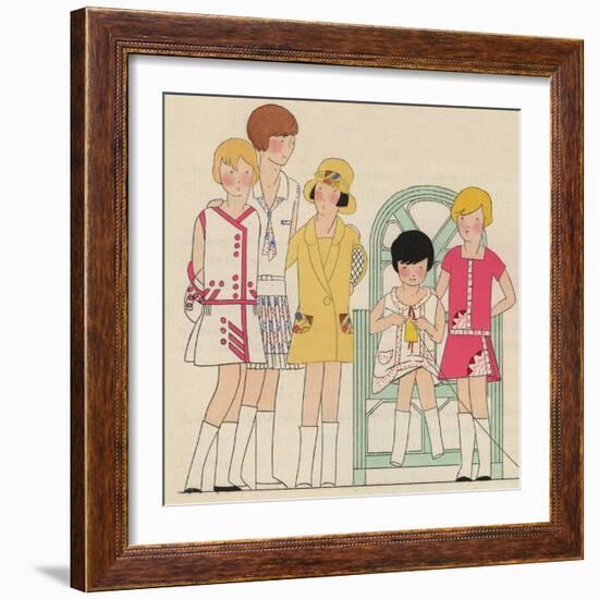 Children's Fashions: Girls' Summer Dresses in White, Pink and Yellow-null-Framed Giclee Print