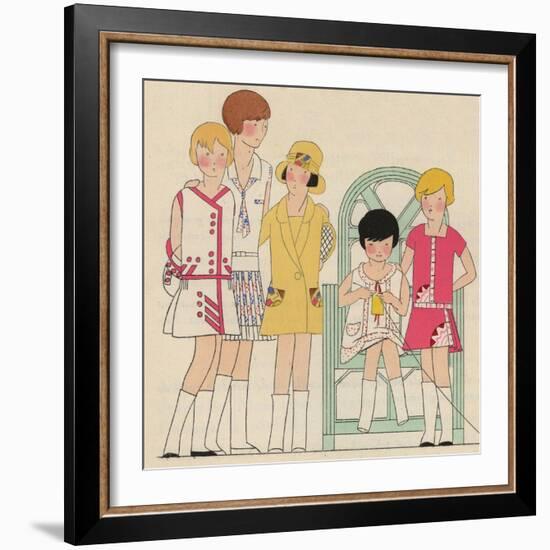 Children's Fashions: Girls' Summer Dresses in White, Pink and Yellow-null-Framed Giclee Print