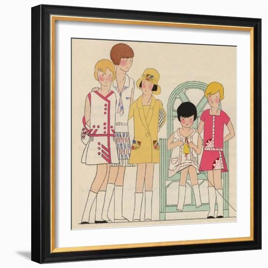 Children's Fashions: Girls' Summer Dresses in White, Pink and Yellow-null-Framed Giclee Print