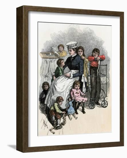 Children's Ward nurse with Her Patients at Bellevue Hospital, New York City, 1870s-null-Framed Giclee Print
