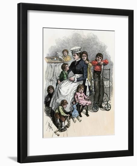 Children's Ward nurse with Her Patients at Bellevue Hospital, New York City, 1870s-null-Framed Giclee Print