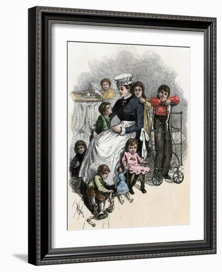 Children's Ward nurse with Her Patients at Bellevue Hospital, New York City, 1870s-null-Framed Giclee Print