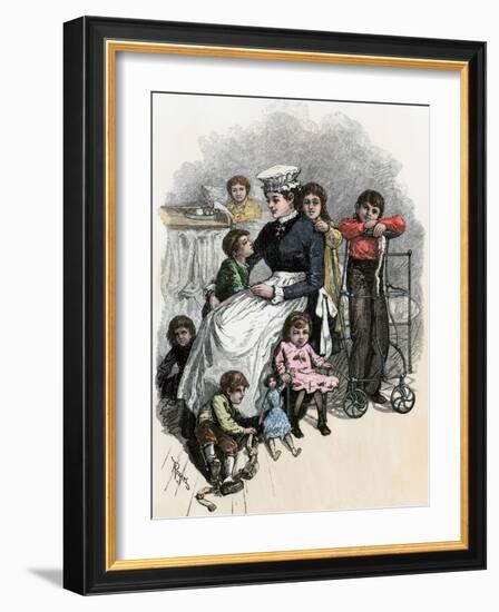 Children's Ward nurse with Her Patients at Bellevue Hospital, New York City, 1870s-null-Framed Giclee Print