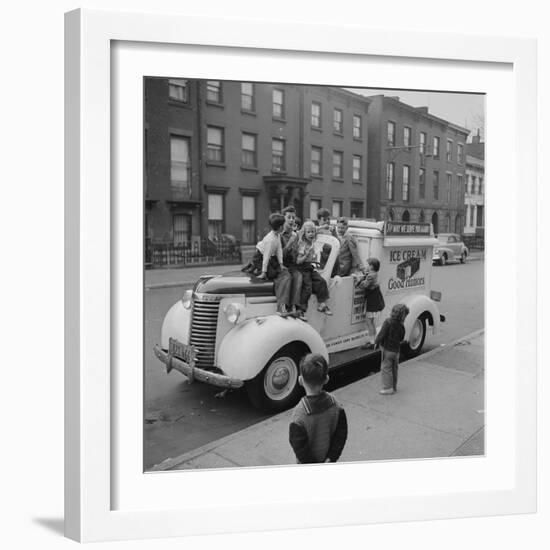 Children Sit on the Ice Cream Truck in Brooklyn-Ralph Morse-Framed Photographic Print