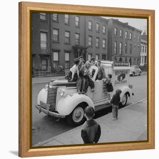 Children Sit on the Ice Cream Truck in Brooklyn-Ralph Morse-Framed Premier Image Canvas