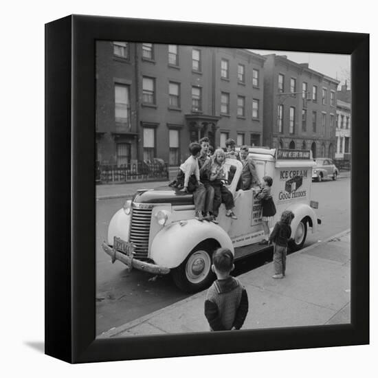 Children Sit on the Ice Cream Truck in Brooklyn-Ralph Morse-Framed Premier Image Canvas