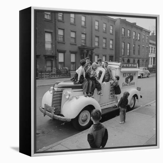 Children Sit on the Ice Cream Truck in Brooklyn-Ralph Morse-Framed Premier Image Canvas