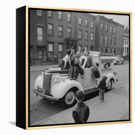 Children Sit on the Ice Cream Truck in Brooklyn-Ralph Morse-Framed Premier Image Canvas