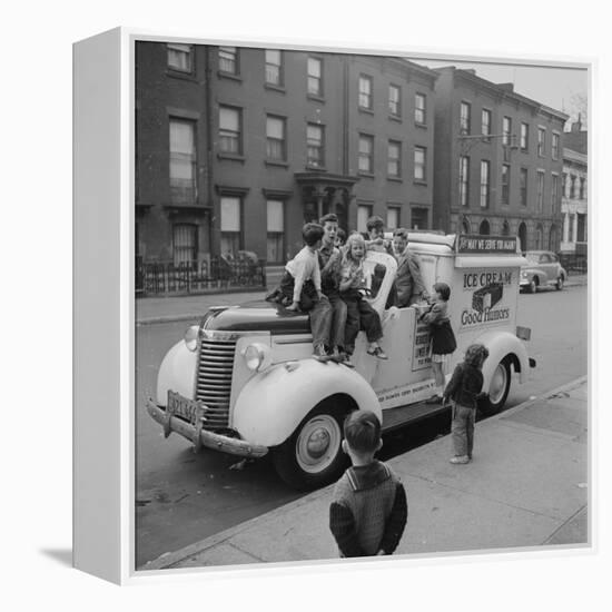 Children Sit on the Ice Cream Truck in Brooklyn-Ralph Morse-Framed Premier Image Canvas