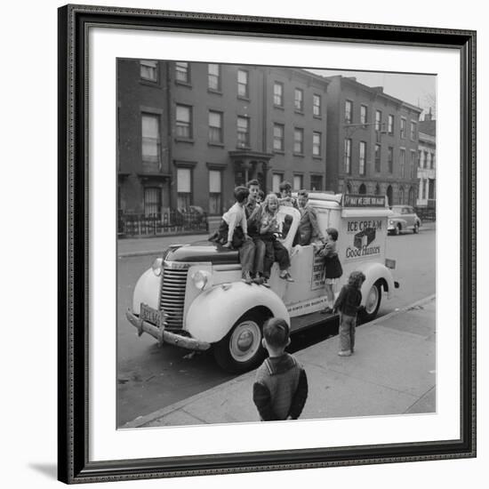 Children Sit on the Ice Cream Truck in Brooklyn-Ralph Morse-Framed Premium Photographic Print