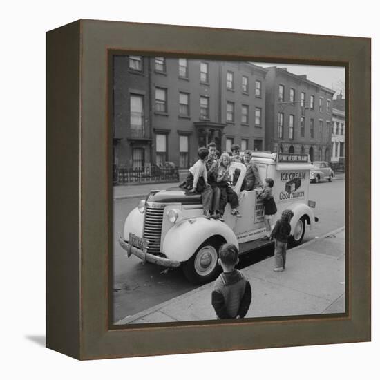 Children Sit on the Ice Cream Truck in Brooklyn-Ralph Morse-Framed Premier Image Canvas