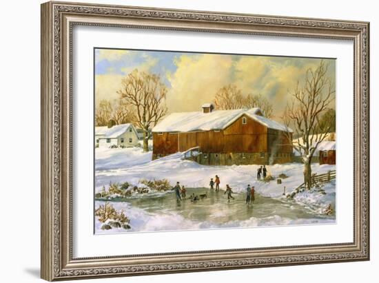 Children Skating at the Pond Behind the Barn-Jack Wemp-Framed Giclee Print