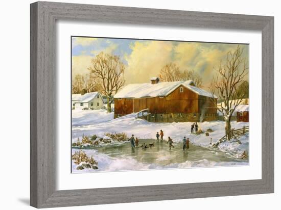 Children Skating at the Pond Behind the Barn-Jack Wemp-Framed Giclee Print