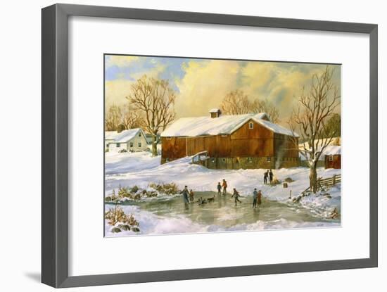 Children Skating at the Pond Behind the Barn-Jack Wemp-Framed Giclee Print