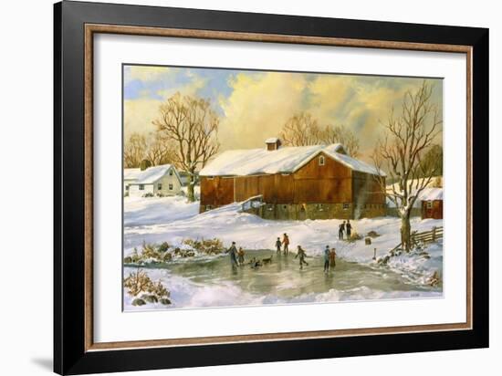 Children Skating at the Pond Behind the Barn-Jack Wemp-Framed Giclee Print