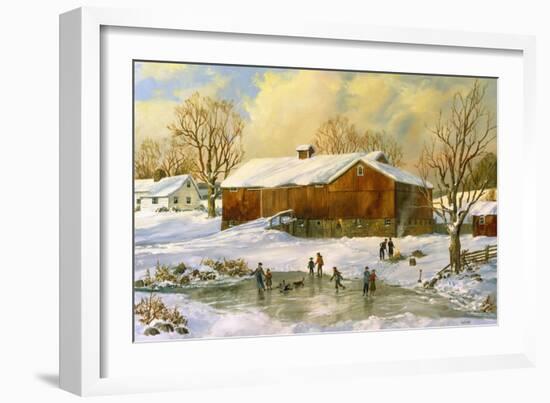 Children Skating at the Pond Behind the Barn-Jack Wemp-Framed Giclee Print