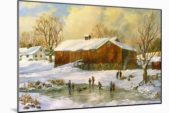 Children Skating at the Pond Behind the Barn-Jack Wemp-Mounted Giclee Print