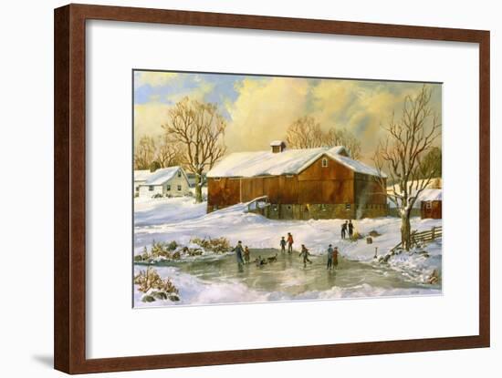 Children Skating at the Pond Behind the Barn-Jack Wemp-Framed Giclee Print